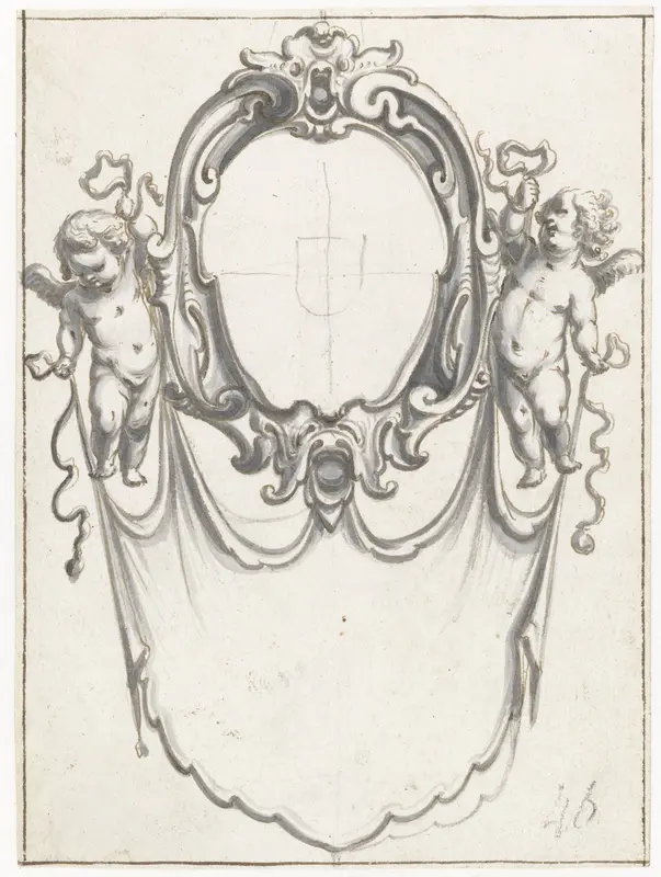 Cartouche met twee putti met een draperie Wall Art by Pieter Jansz - High-Resolution Digital Print