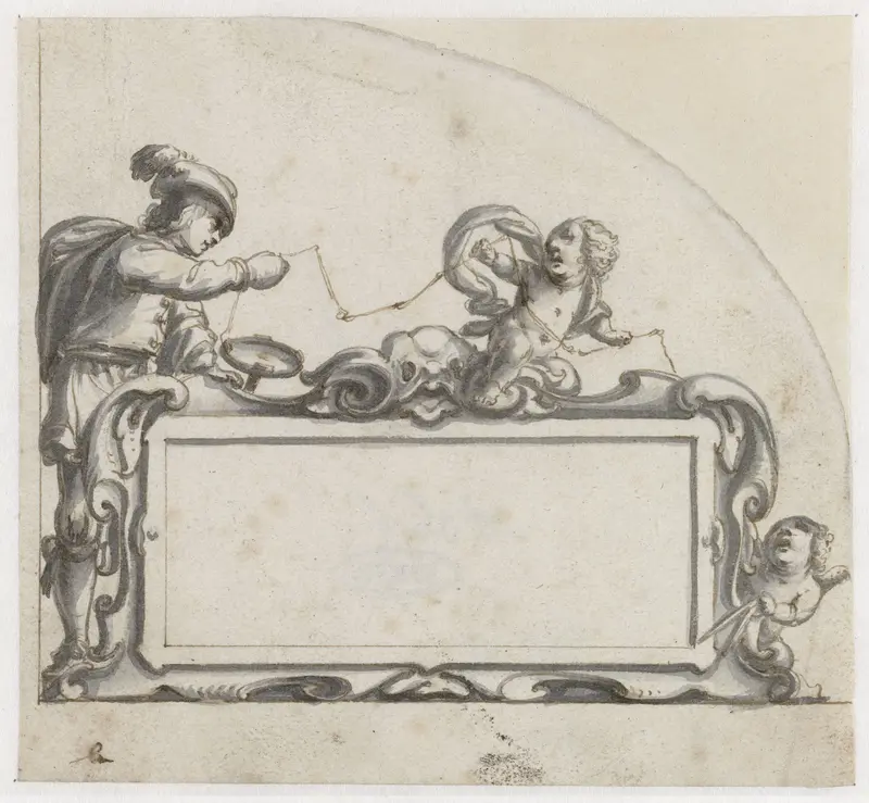 Cartouche omgeven door een man en twee putti Wall Art by Pieter Jansz - High-Resolution Digital Print