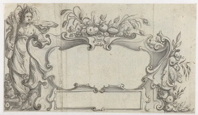 Cartouche omgeven door gewassen en een vrouw Wall Art by Pieter Jansz - High-Resolution Digital Print