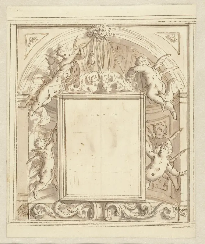 Cartouche omringd door putti Wall Art by Mattheus Terwesten - High-Resolution Digital Print