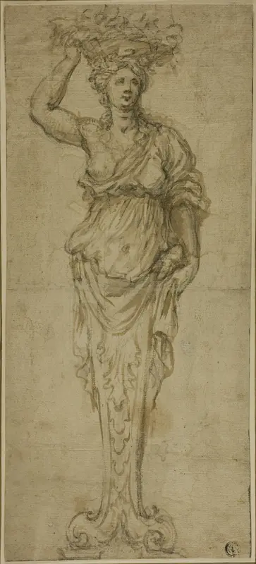 Caryatid (recto); Three Sketches: Two Caryatids, Pair of Putti Standing on Globe (verso) Wall Art by Unknown Genoese - High-Resolution Digital Print