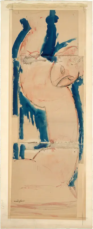 Caryatid: Rose and Blue Wall Art by Amedeo Modigliani - High-Resolution Digital Print