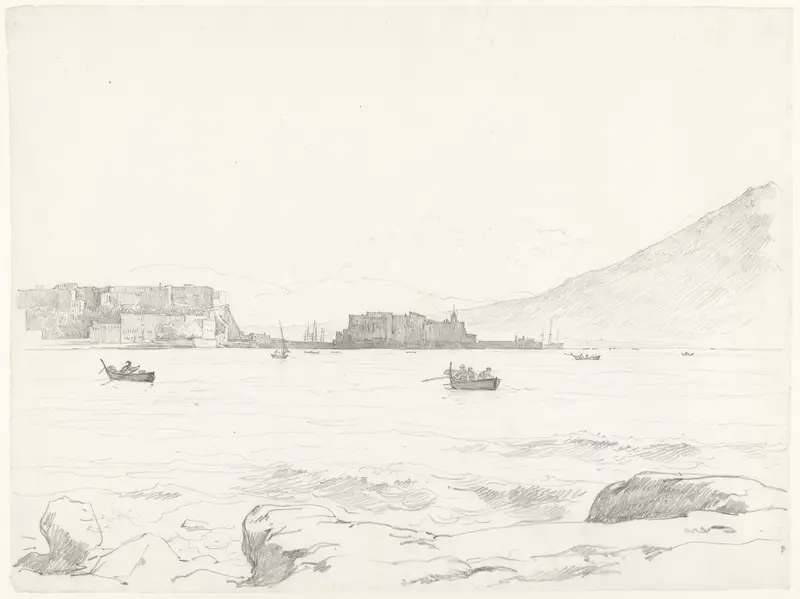 Castel del'Uovo aan de golf van Napels met roeiboten op het water Wall Art by Hendrik Voogd - High-Resolution Digital Print