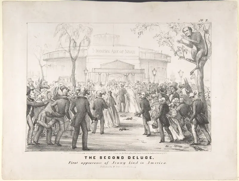 Castle Gardens, The Second Deluge, First Appearance of Jenny Lind in America Wall Art by Anonymous, American, 19th century - High-Resolution Digital Print