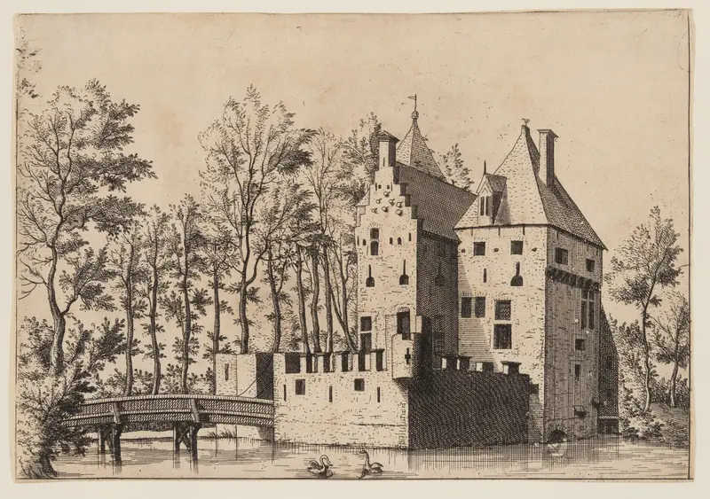 Castle with Lift-Bridge, from Master of the Small Landscape Series Wall Art by Johannes van Doetecum - High-Resolution Digital Print