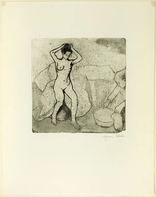 Catherine Prepares the Bath and Louise, Nude, Fixes her Hair Wall Art by Suzanne Valadon - High-Resolution Digital Print