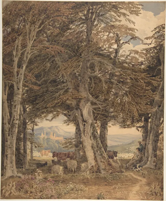 Cattle and sheep at resting at the edge of a forest Wall Art by George Barret, the younger - High-Resolution Digital Print