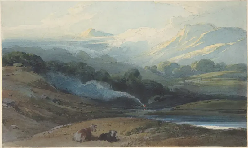 Cattle resting in a mountainous landscape, Bengal Wall Art by George Chinnery - High-Resolution Digital Print