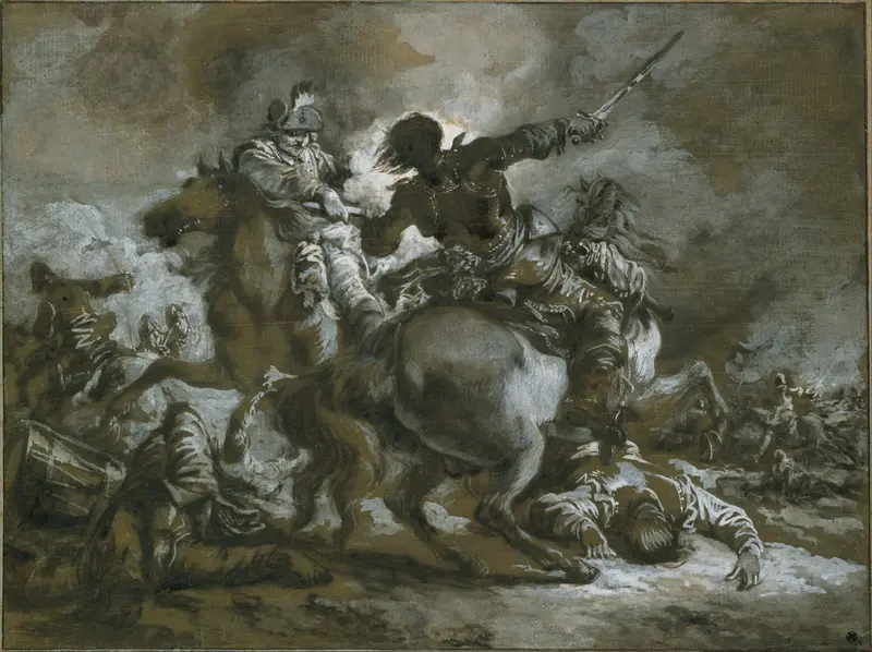 Cavalry Skirmish with a Fallen Drummer at Left Wall Art by Francesco Casanova - High-Resolution Digital Print