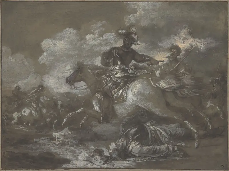 Cavalry Skirmish with a Fallen Soldier at Right Wall Art by Francesco Casanova - High-Resolution Digital Print