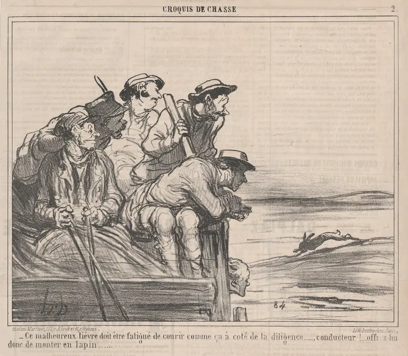Ce malheureux lièvre doit être fatigué de courir comme ça à coté de la diligence....., from Croquis de Chasse, published in Le Charivari, September 29, 1859 Wall Art by Honoré Daumier - High-Resolution Digital Print