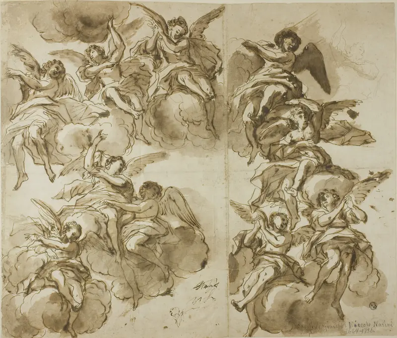 Ceiling Design: Angels (recto); Sketches of Angels (verso) Wall Art by Giuseppe Nicola Nasini - High-Resolution Digital Print