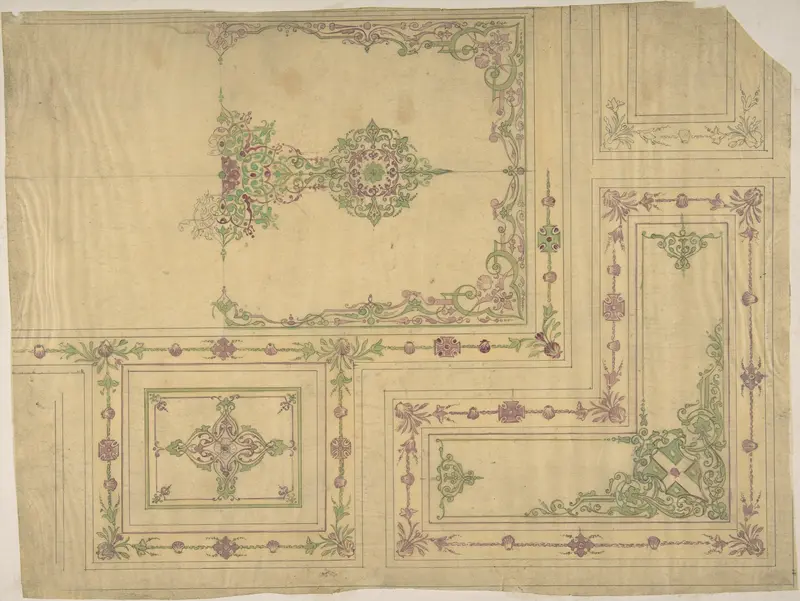 Ceiling Design in Moorish Style for the de la Rochejaquelein Family Wall Art by Jules-Edmond-Charles Lachaise - High-Resolution Digital Print
