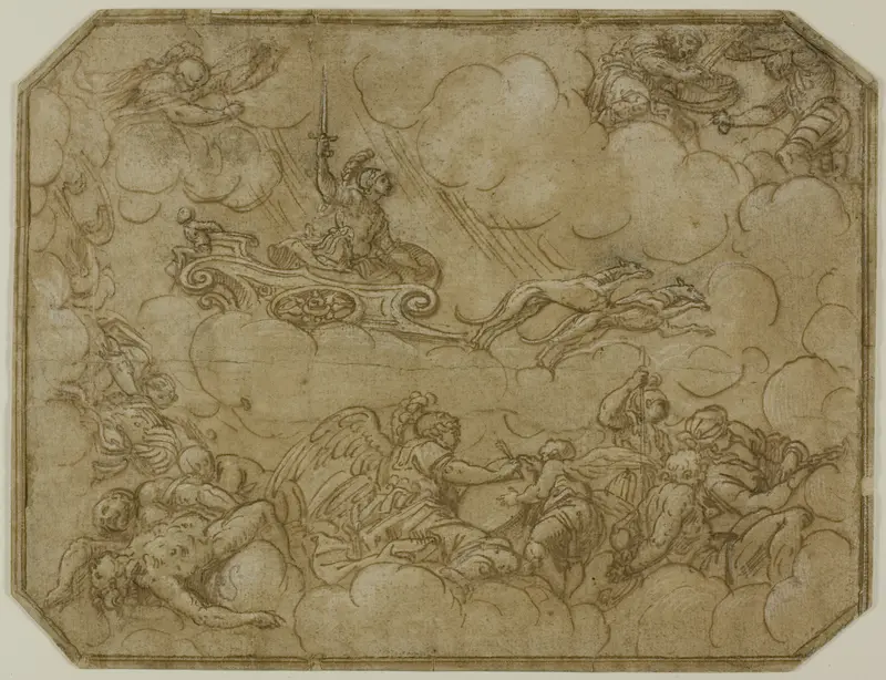 Ceiling Design with Mars Driving His Chariot Wall Art by Lattanzio Gambara - High-Resolution Digital Print