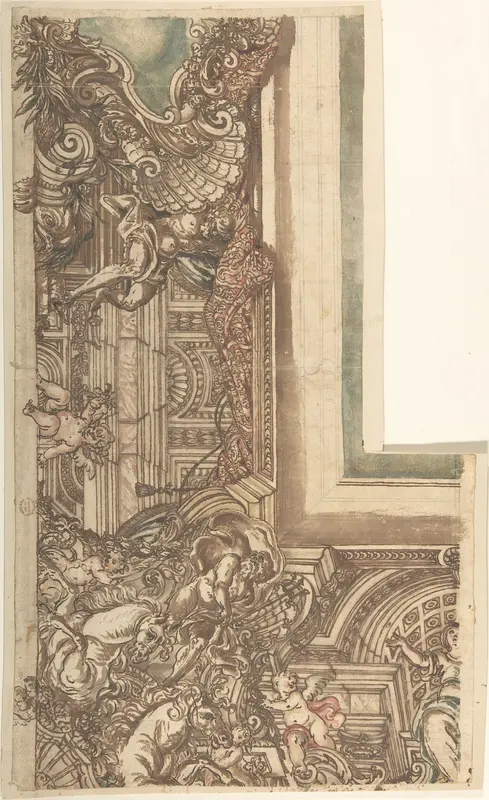Ceiling Design with Neptune in Corner Wall Art by Anonymous, Italian, 17th century - High-Resolution Digital Print