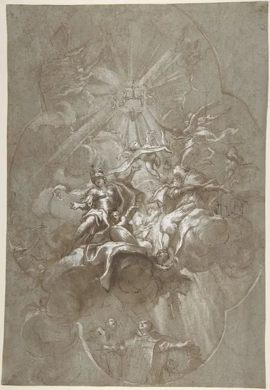 Ceiling Design with the Glorification of the Name of Jesus (recto); Aurora and Cephalus (verso) Wall Art by Lorenzo de' Ferrari - High-Resolution Digital Print
