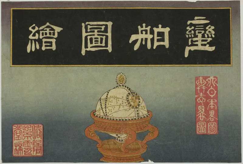 Celestial Globe, Cover of the set of eight Pictures of Foreign Ships