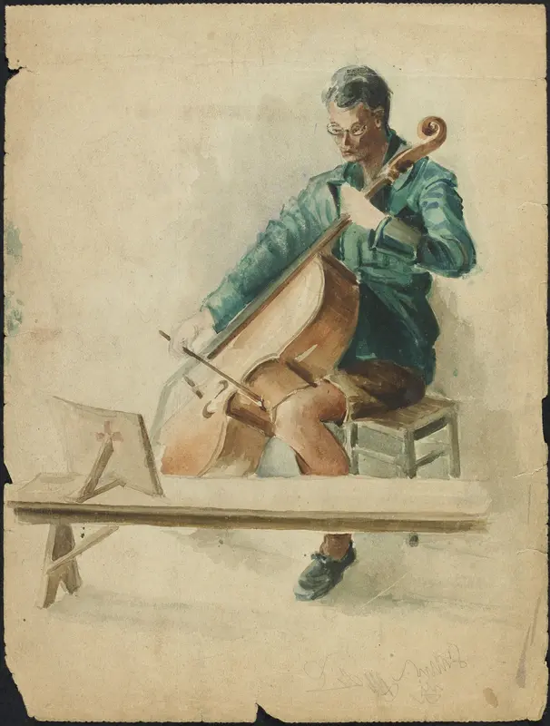 Cellospelende man Wall Art by Wim van Hooff - High-Resolution Digital Print