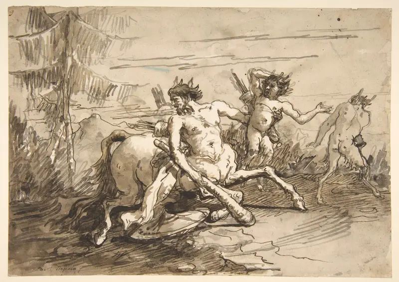 Centaur with a Club, and Two Satyrs Wall Art by Giovanni Domenico Tiepolo - High-Resolution Digital Print