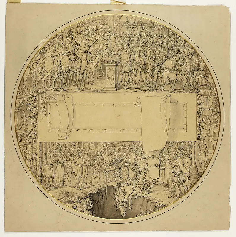Ceremonial Shield with Roman Battle Scene Wall Art by William Burgess - High-Resolution Digital Print