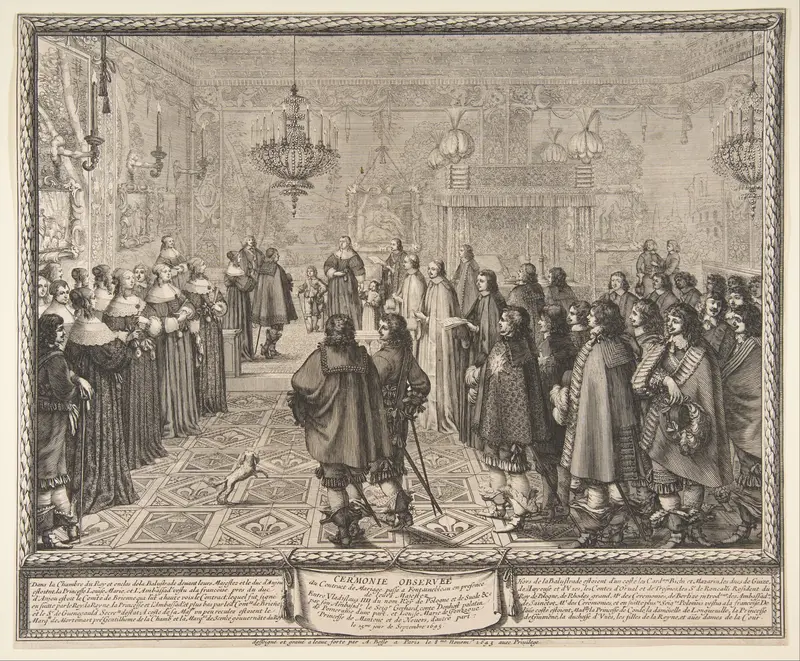 Ceremony of the Contract of Marriage between Władysław IV, King of Poland, and Marie Louise Gonzaga, Princess of Mantua, at Fontainebleau Wall Art by Abraham Bosse - High-Resolution Digital Print