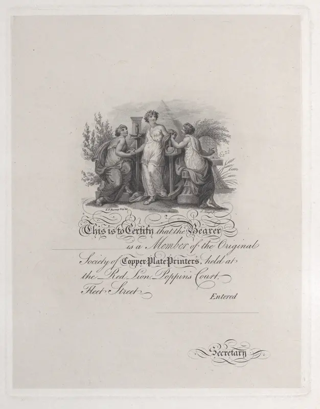 Certificate of Membership for the Society of Copper Plate Printers by James Neagle - High-Resolution Digital Print