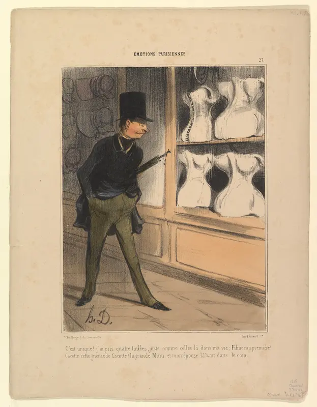 C'est Unique! J'ai Pris Quatre Tailles..., from Émotions Parisiennes, published in Le Charivari, February 7, 1840 Wall Art by Honoré Daumier - High-Resolution Digital Print