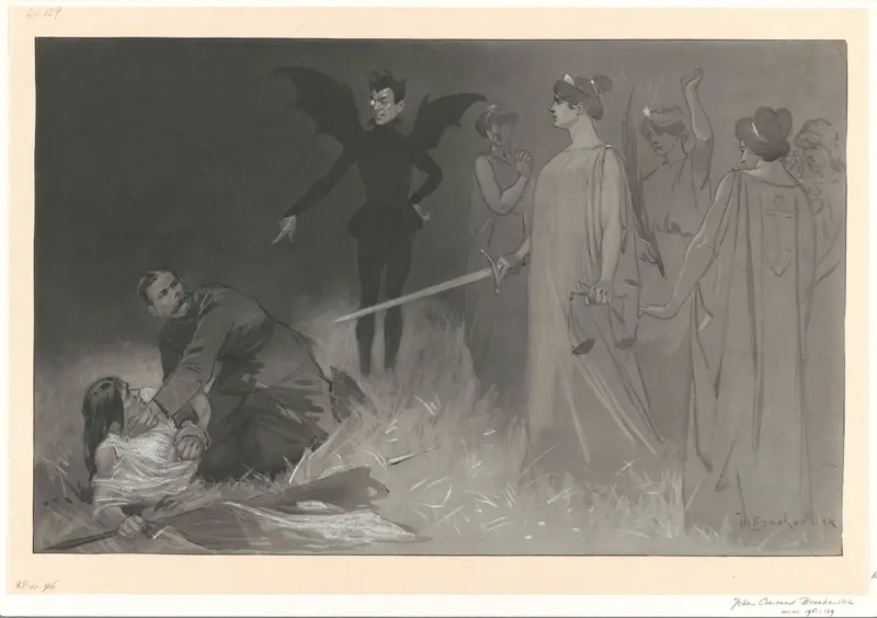 Chamberlain, als de duivel, en Kitchener in een politieke allegorie op de oorlog in Transvaal Wall Art by Johan Braakensiek - High-Resolution Digital Print