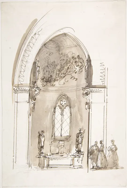 Chapel in a Gothic Church (recto); Outline sketch of an oval form (verso) Wall Art by Giuseppe Bernardino Bison - High-Resolution Digital Print