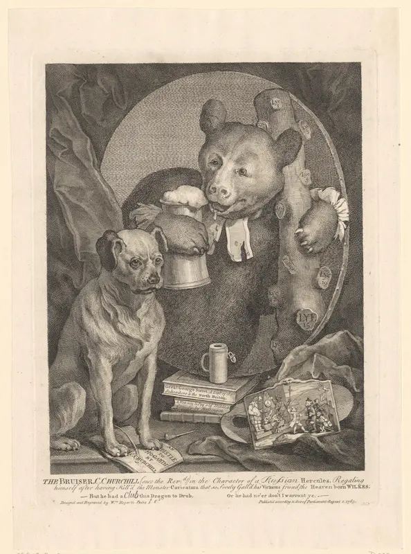 Charles Churchill als beer met links een mopshond Wall Art by Unknown - High-Resolution Digital Print
