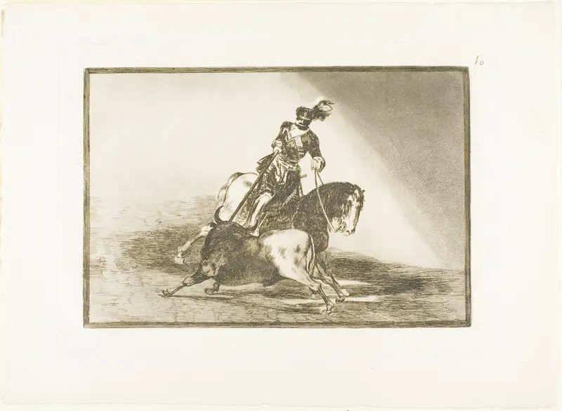 Charles V spearing a bull in the ring at Valladolid, plate ten from The Art of Bullfighting