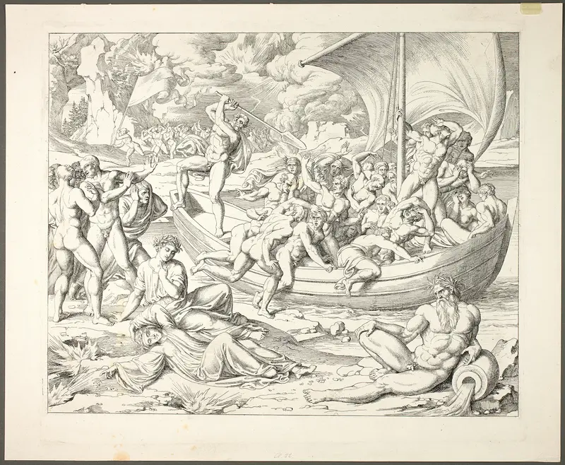 Charon's Bark with Souls Crossing the Styx, plate two from Darstellungen aus Dante's Hölle Wall Art by Joseph Anton Koch - High-Resolution Digital Print