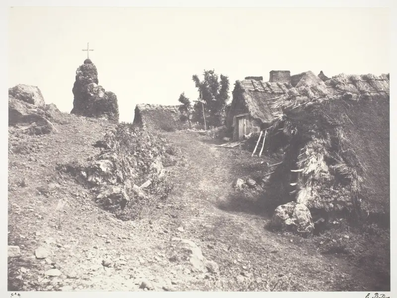Chaumieres en Auvergne, avec un calvaire Wall Art by Edouard Denis Baldus - High-Resolution Digital Print