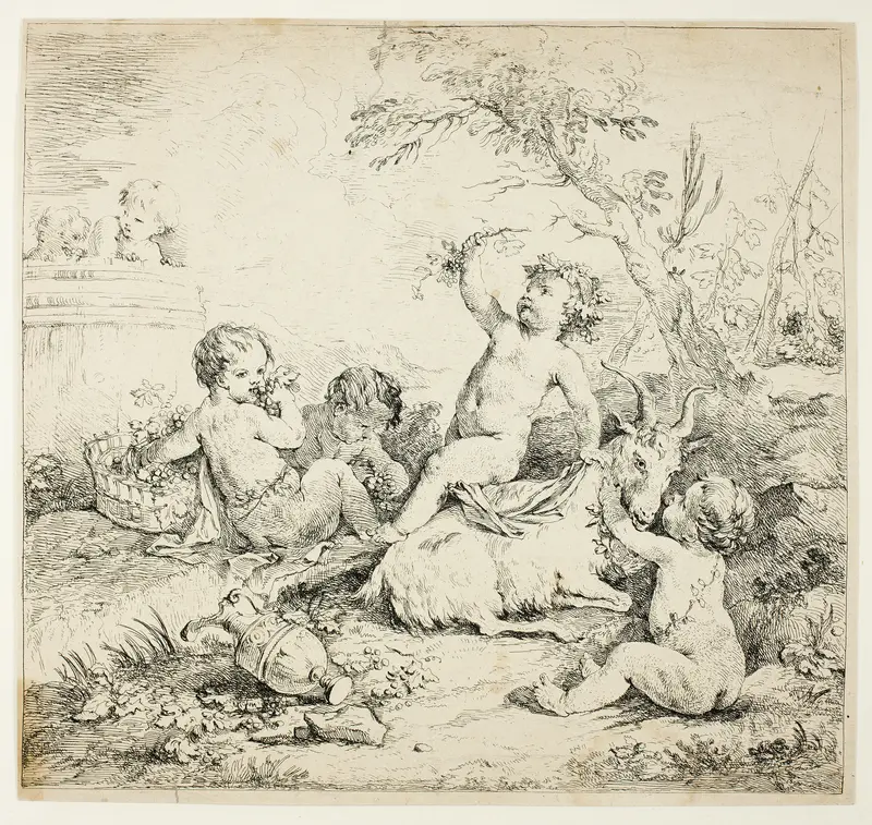 Cherubs with a Goat Wall Art by Charles-Joseph Natoire - High-Resolution Digital Print