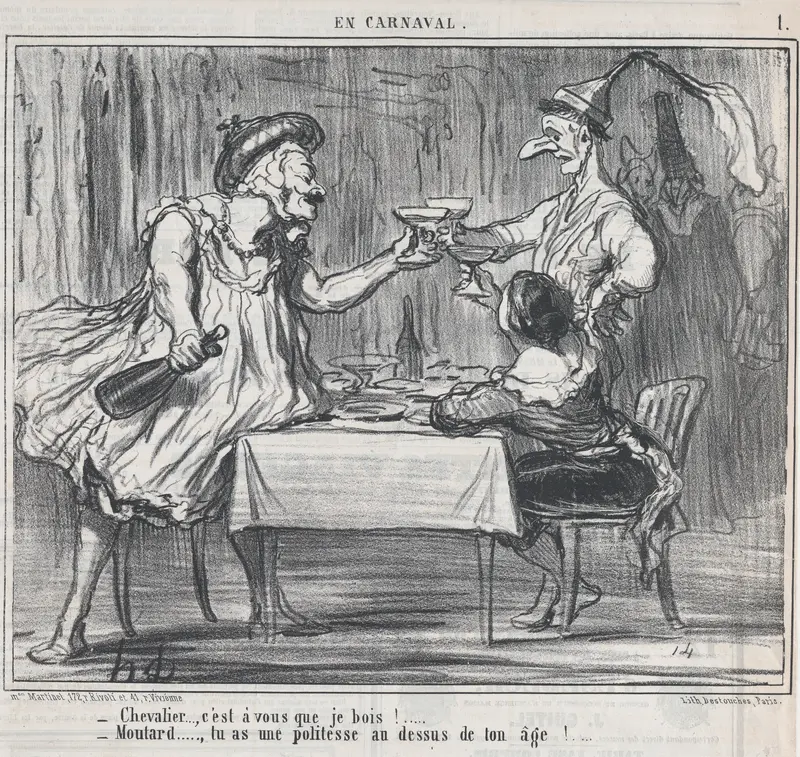 Chevalier..., c'est à vous que je bois!...., from En Carnaval, published in Le Charivari, March 4, 1859 Wall Art by Honoré Daumier - High-Resolution Digital Print