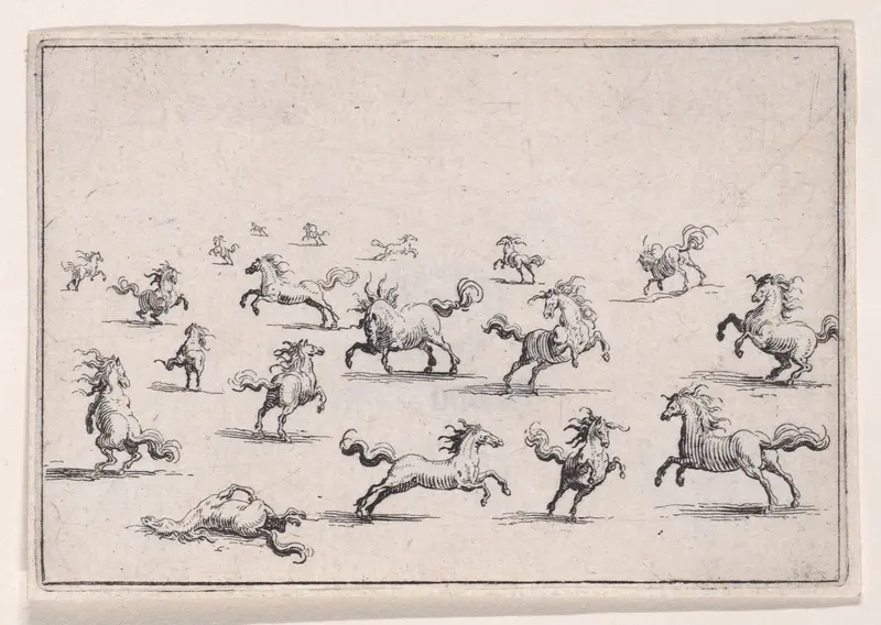 Chevaux Courant en Liberté (Horses Running Freely), from Les Caprices Series B, The Nancy Set Wall Art by Jacques Callot - High-Resolution Digital Print