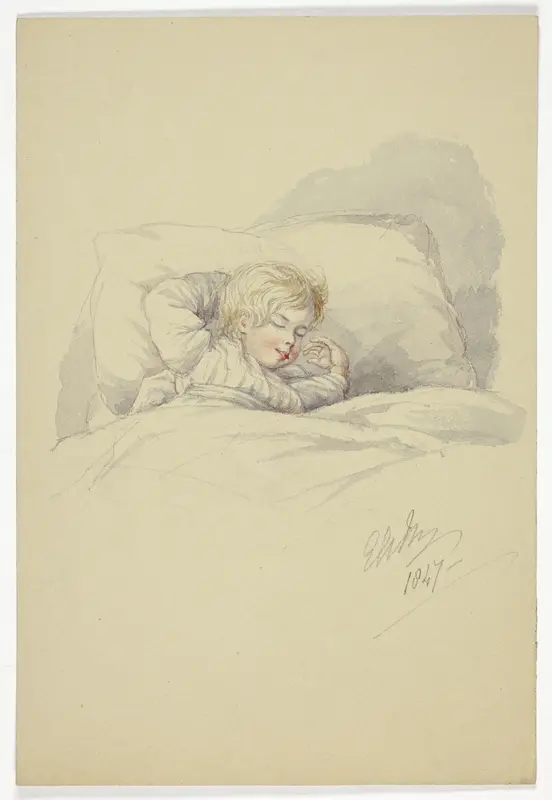 Child Asleep (recto), and Fishermen on Dock (verso) Wall Art by Elizabeth Murray - High-Resolution Digital Print