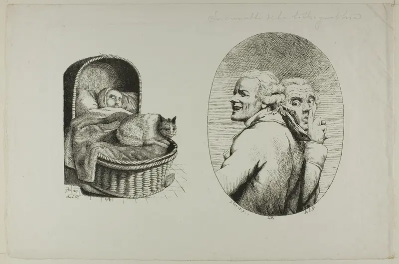 Child in a crib and Jeux de physionomie after Ducreux Wall Art by Monogrammist A.L.P. - High-Resolution Digital Print