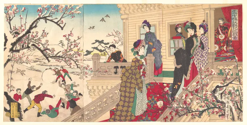 Children Playing in the Snow under Plum Trees in Bloom  (Secchū  baisō gunji yūgi zu)