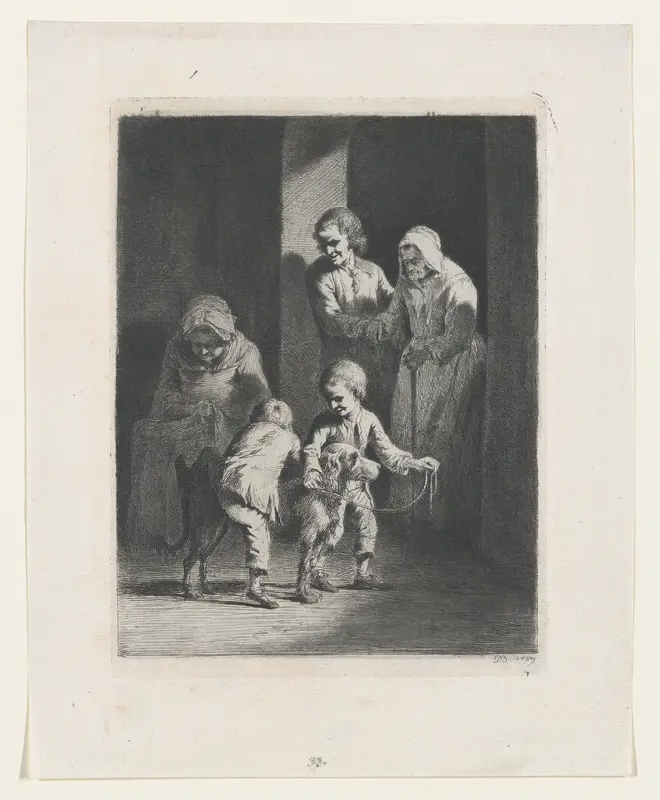 Children Playing with a Dog Wall Art by Jean Jacques de Boissieu - High-Resolution Digital Print