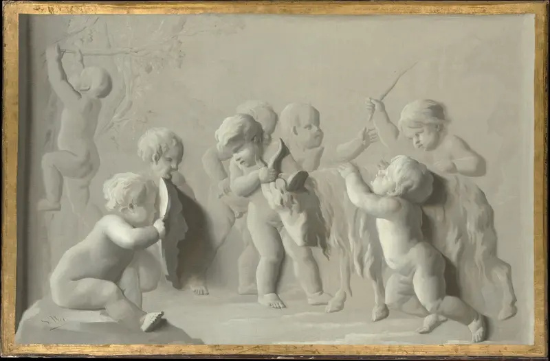 Children Playing with a Goat Wall Art by Jacob de Wit - High-Resolution Digital Print