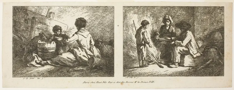 Children with a Dog and Sheep and Peasant Family by a Fire Wall Art by Jean Baptiste Huet - High-Resolution Digital Print