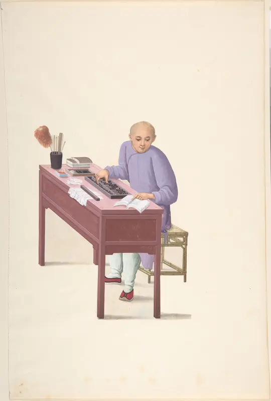 Chinese Man at Desk with an Abbacus Wall Art by Anonymous, Chinese, 19th century - High-Resolution Digital Print