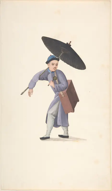 Chinese Man with Parasol, Rattle and Box Wall Art by Anonymous, Chinese, 19th century - High-Resolution Digital Print