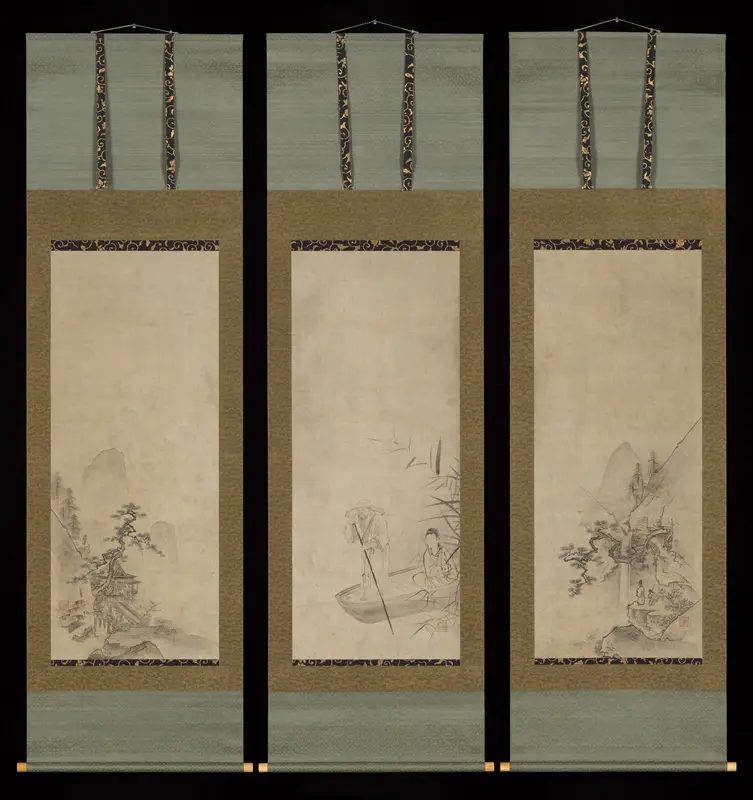 Chinese Woman in a Boat and Figures in Landscapes Wall Art by Kano Kōi - High-Resolution Digital Print