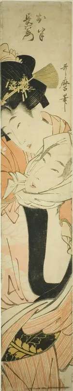 Choemon Carrying Ohan on His Back Wall Art by Kitagawa Utamaro - High-Resolution Digital Print