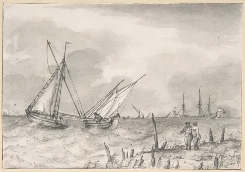 Choppy Sea with Boats near the Coast Wall Art by Pieter van Everdingen - High-Resolution Digital Print