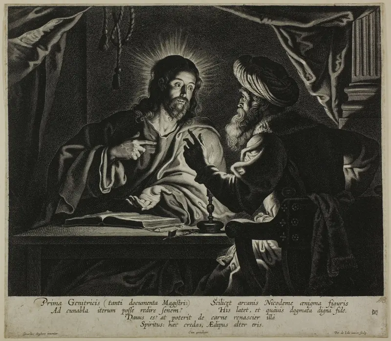 Christ and Nicodemus: A Night Piece Wall Art by Peeter de Jode, the younger - High-Resolution Digital Print