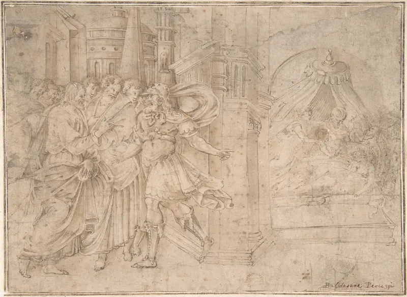 Christ and the Daughter of the Centurion Wall Art by Perino del Vaga (Pietro Buonaccorsi) - High-Resolution Digital Print