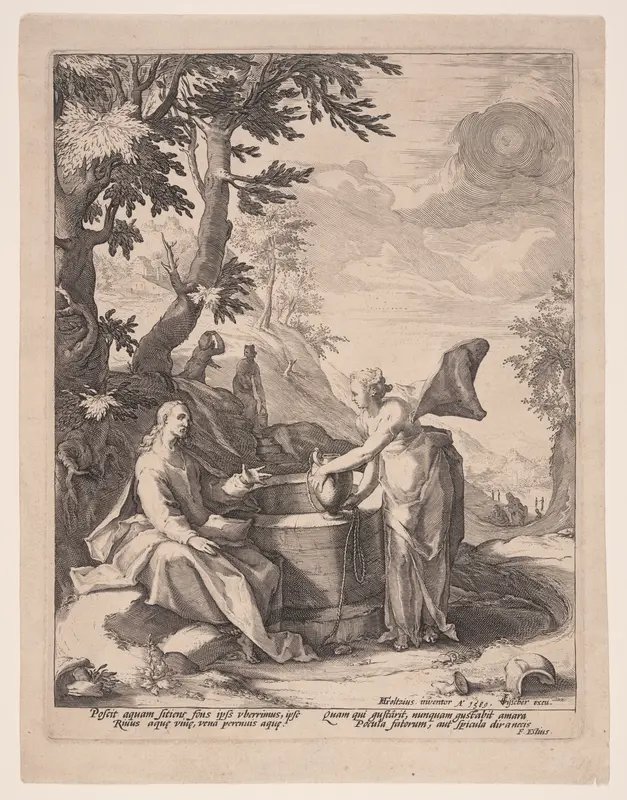 Christ and the Woman of Samaria Wall Art by Jacob Matham - High-Resolution Digital Print